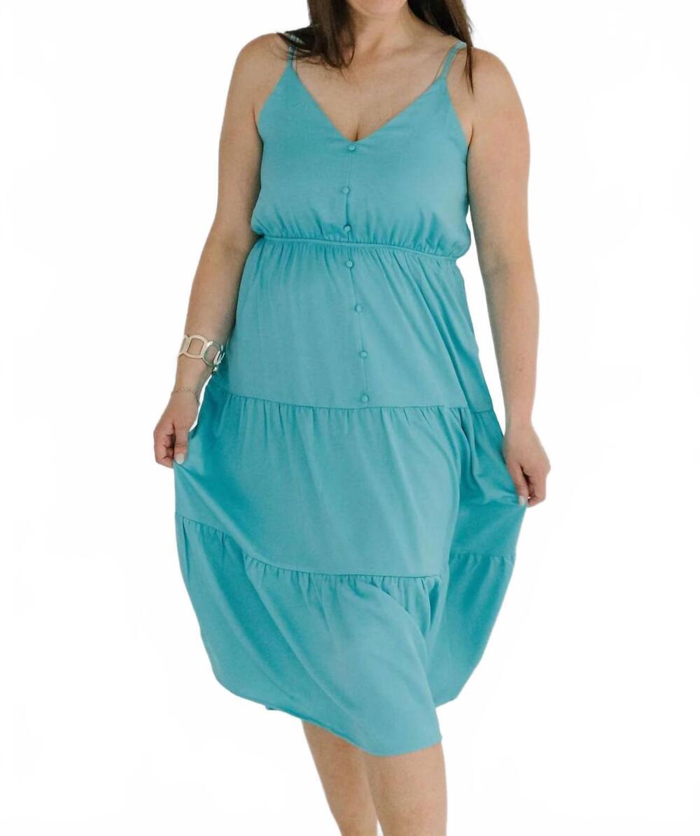 NEW THML bellamy button up tiered maxi dress in aqua